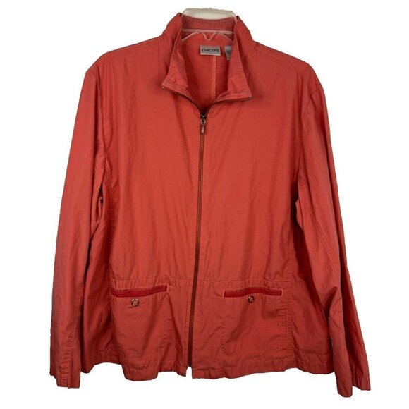 Chico's Salmon Full Zip Windbreaker with Pockets Chico's Size 2 (US Lg/12) EUC - Picture 1 of 7